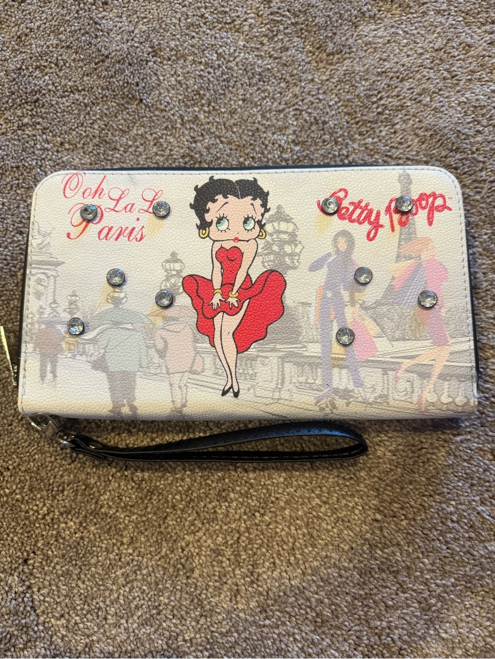 Betty Boop Cream & Red Rhinestone Wristlet Wallet